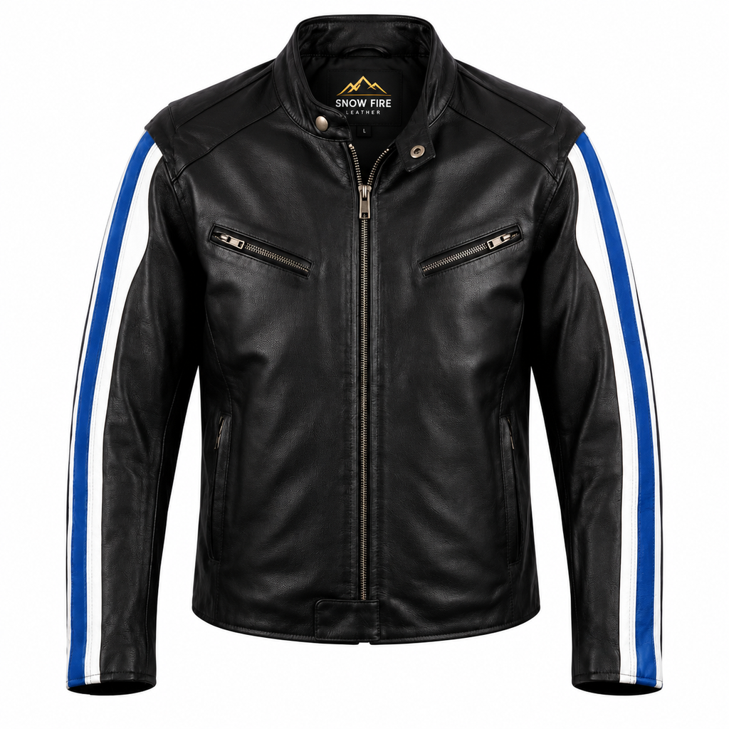 Snow Fire Leather Genuine Leather Racing Jacket – Black
