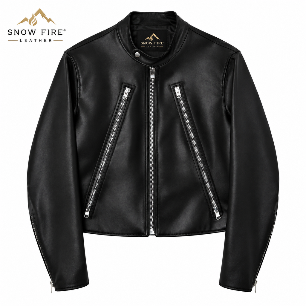 Snow Fire Leather Genuine Leather Café Racer Jacket – 3 Colors