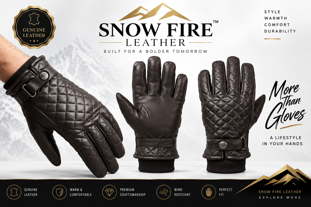 Snow Fire Leather – brown Genuine Leather Winter Gloves with Fur Cuff
