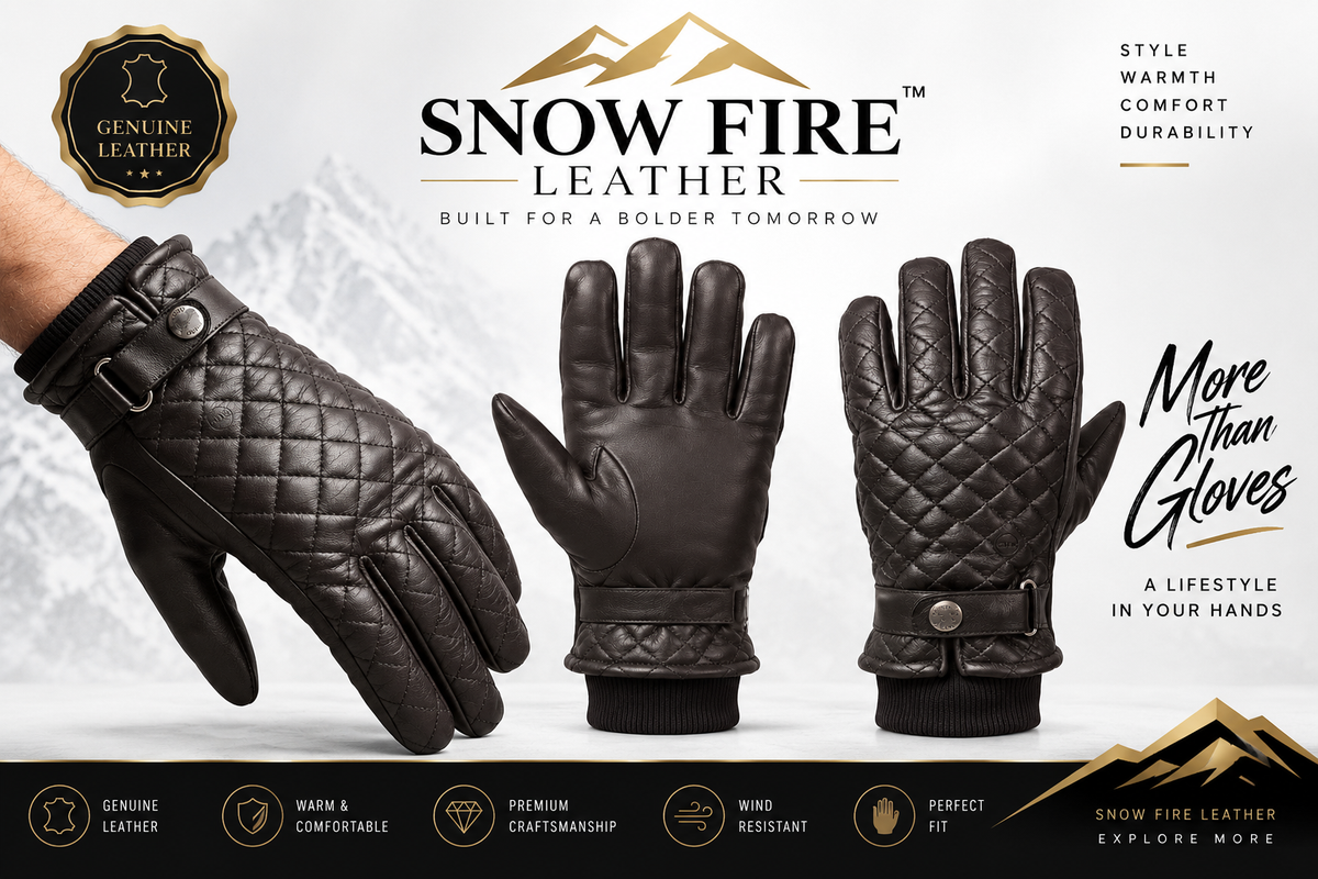 Snow Fire Leather – brown Genuine Leather Winter Gloves with Fur Cuff
