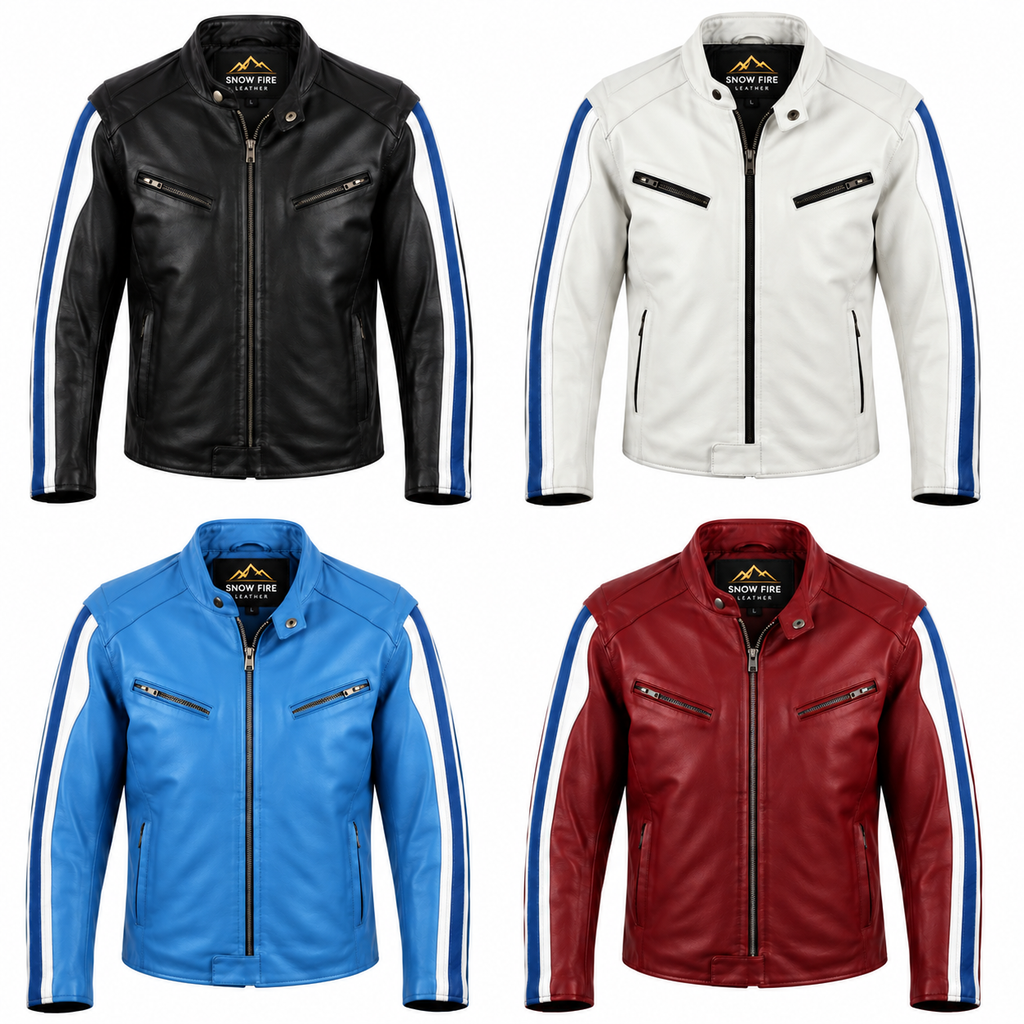 Snow Fire Leather Genuine Leather Racing Jacket – Black