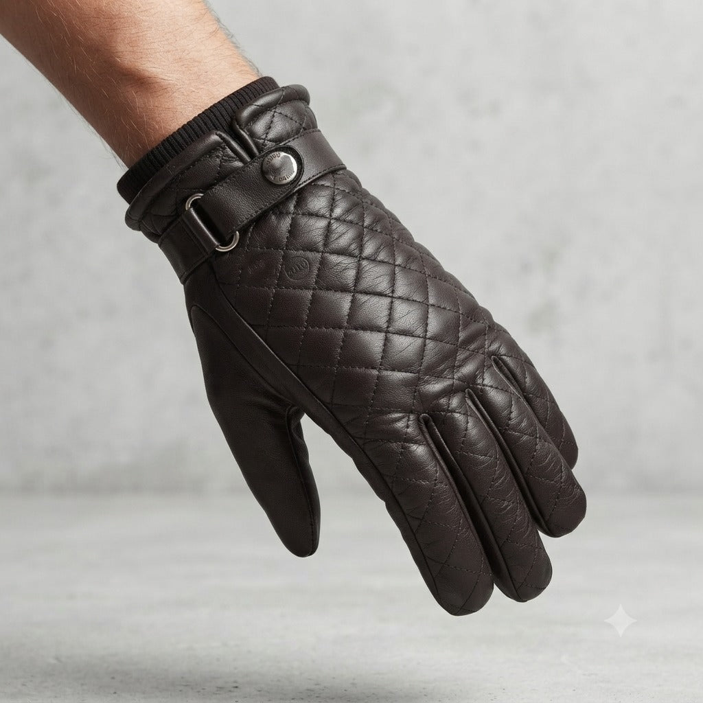 Snow Fire Leather – brown Genuine Leather Winter Gloves with Fur Cuff