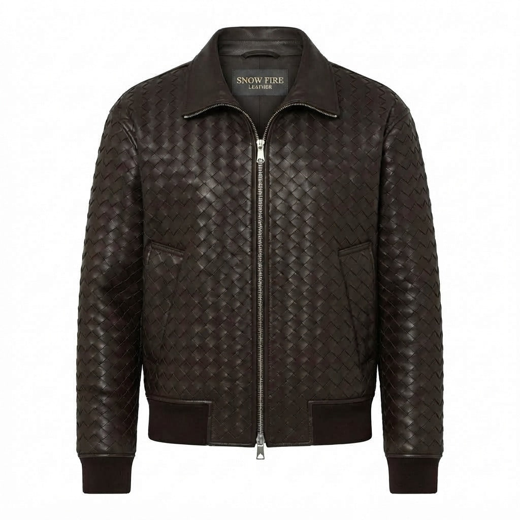 Snow Fire Leather Brown Quilted Genuine Leather Jacket