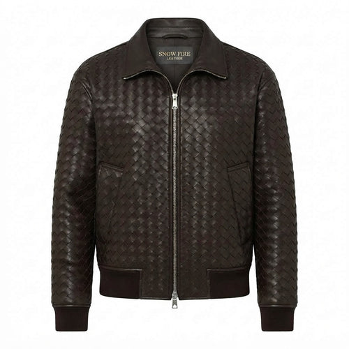 Snow Fire Leather Brown Quilted Genuine Leather Jacket