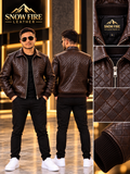 Snow Fire Leather Brown Quilted Genuine Leather Jacket