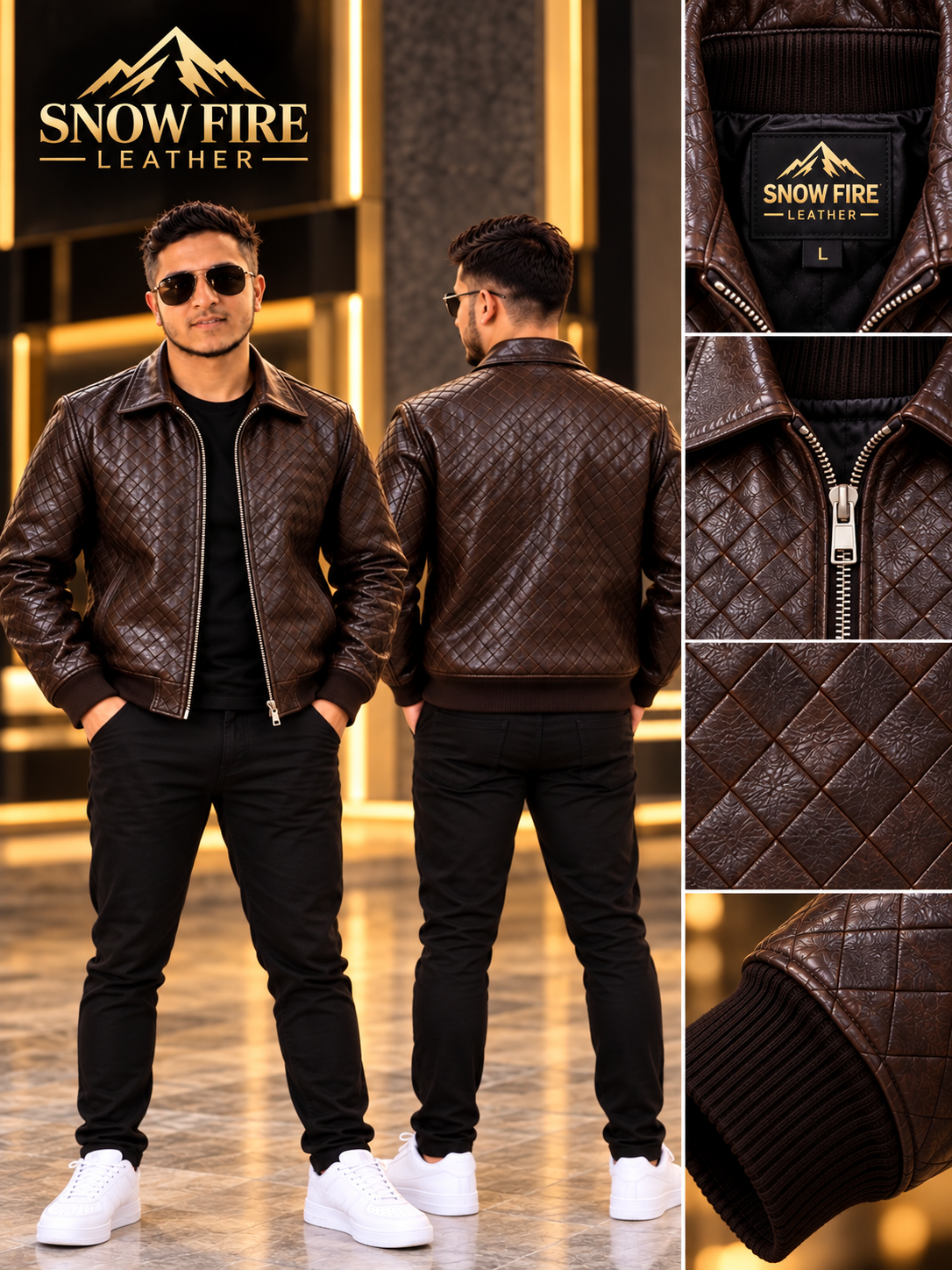 Snow Fire Leather Brown Quilted Genuine Leather Jacket