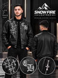 Snow Fire Leather Black Silver Embroidered Genuine Leather Jacket