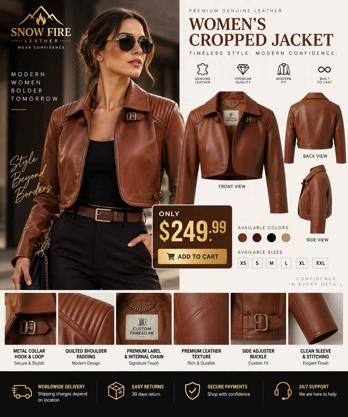 Women's Premium Brown Leather Jacket – Snowfire Leather