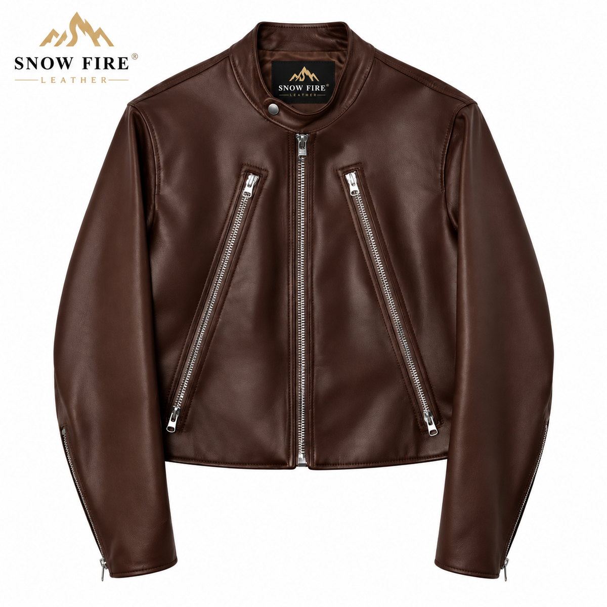 Snow Fire Leather Genuine Leather Café Racer Jacket – 3 Colors