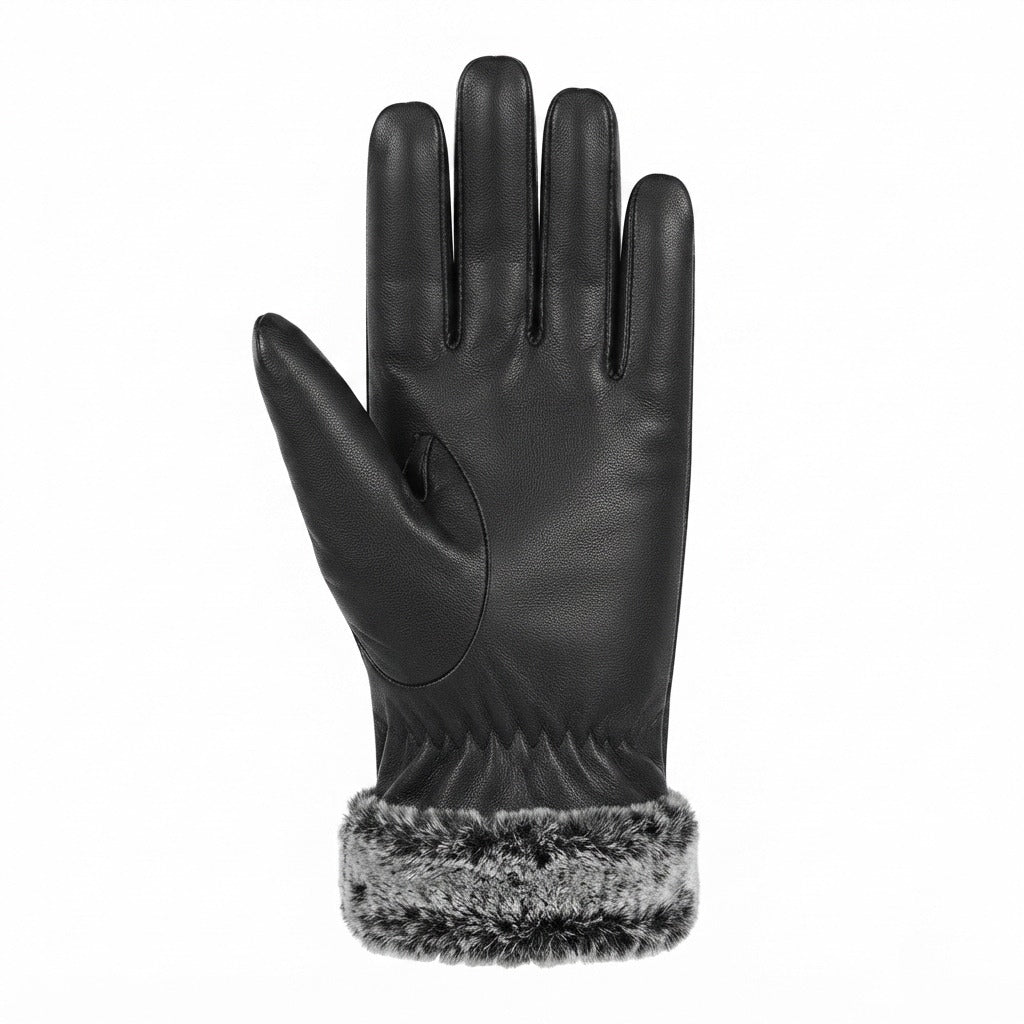 Snow Fire Leather – Black Genuine Leather Winter Gloves with Fur Cuff