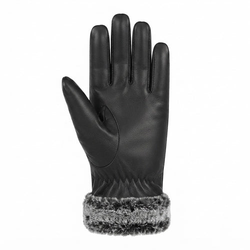 Snow Fire Leather – Black Genuine Leather Winter Gloves with Fur Cuff
