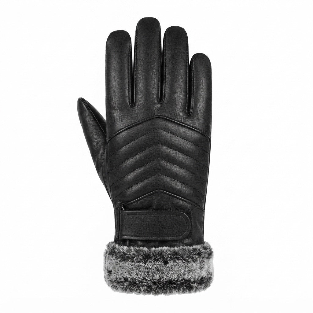 Snow Fire Leather – Black Genuine Leather Winter Gloves with Fur Cuff